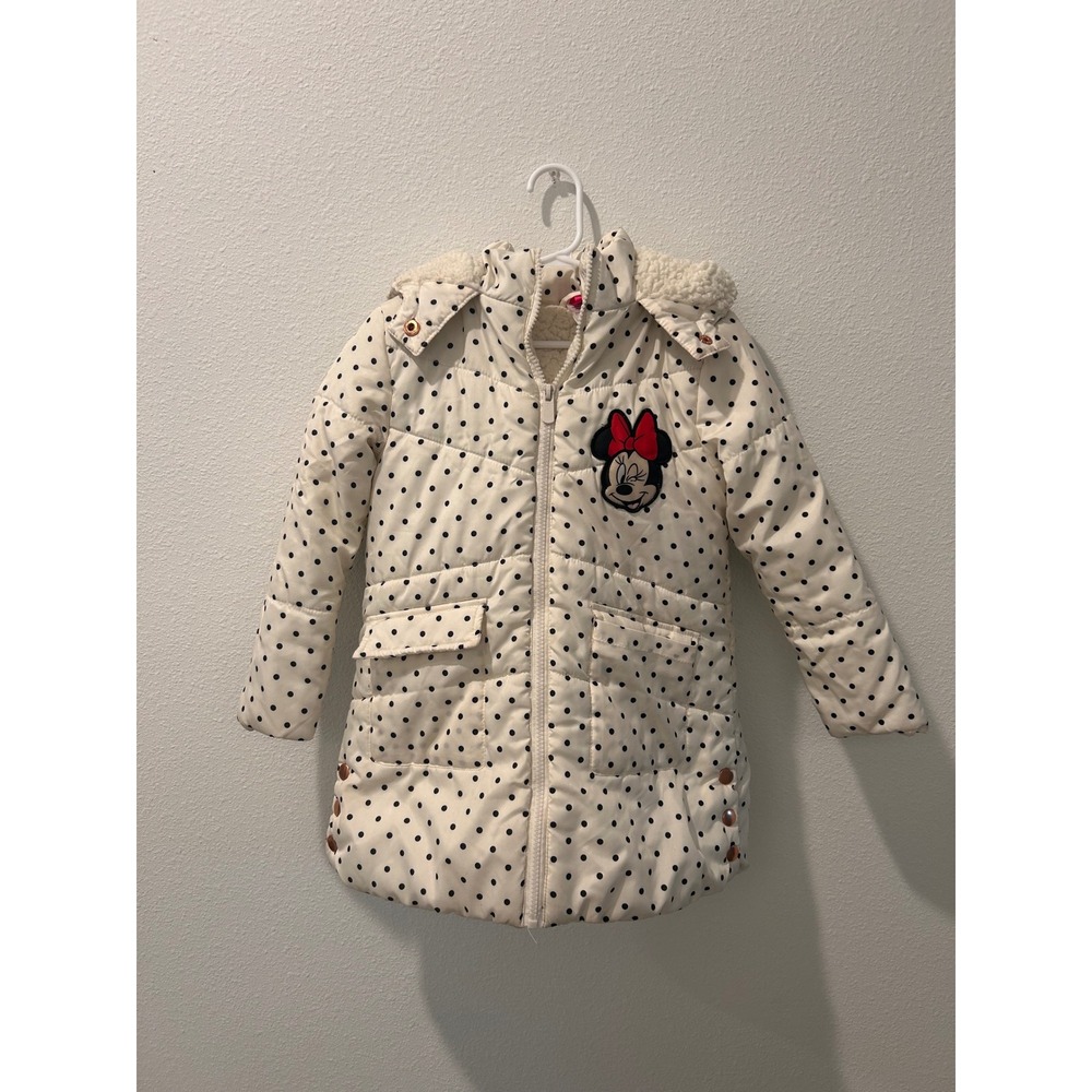 Disney Minnie Mouse Polka Dot Puffer Jacket with Ears and Bow Cream Girls 5
